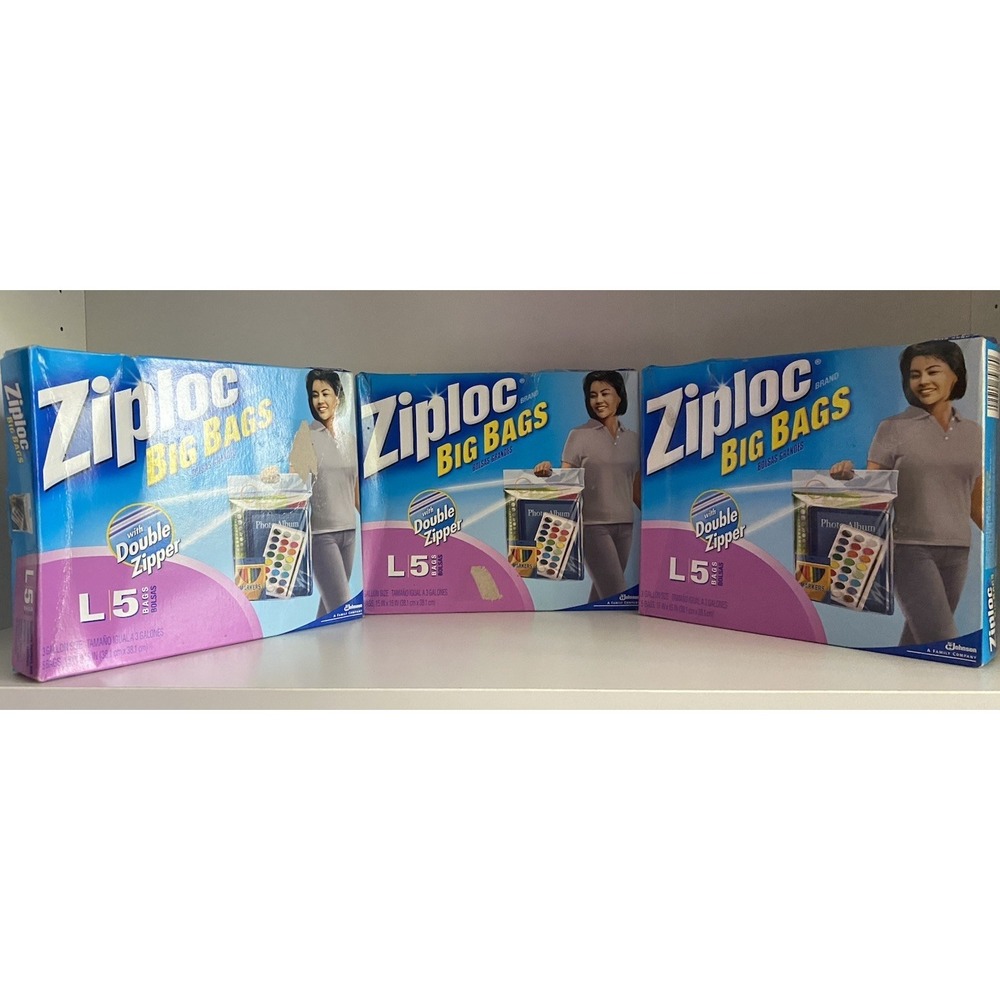 3 Boxes Ziploc Big Bags Large 3 Gallon 15 Count Double Zipper Heavy Duty Storage